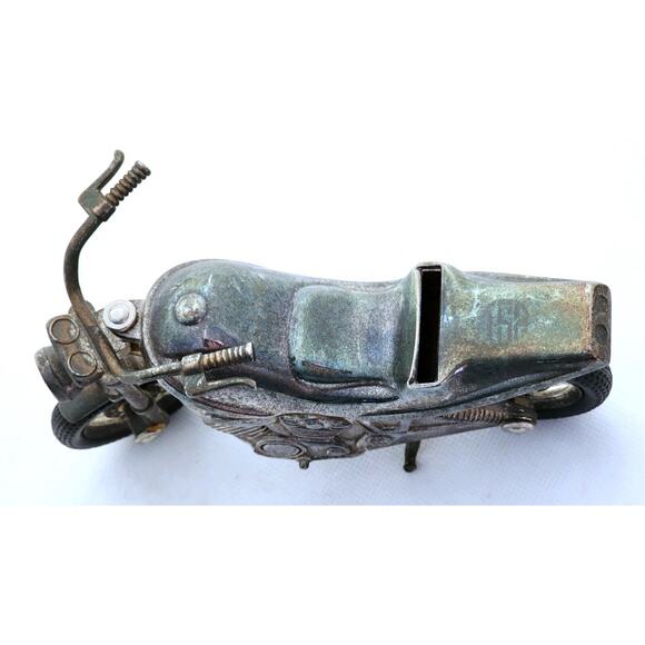 NOVELTY COIN BANK-Pewter Motorcycle-Rubber Tires-Stands Up On Stand - Picture 3 of 12